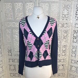Lilly Pulitzer Wool Blend Argyle Cardigan Sz Small Preppy Academia Diamond